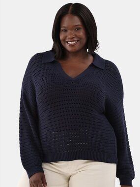 Terra & Sky Women's Plus Size Open Stitch Sweater with Collar, Size 4x